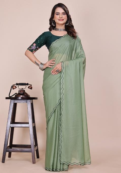 Dusty Pista Embroidered Georgette Saree Set