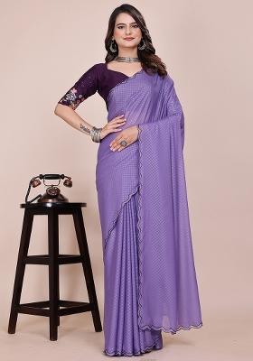 Purple Embroidered Georgette Saree Set