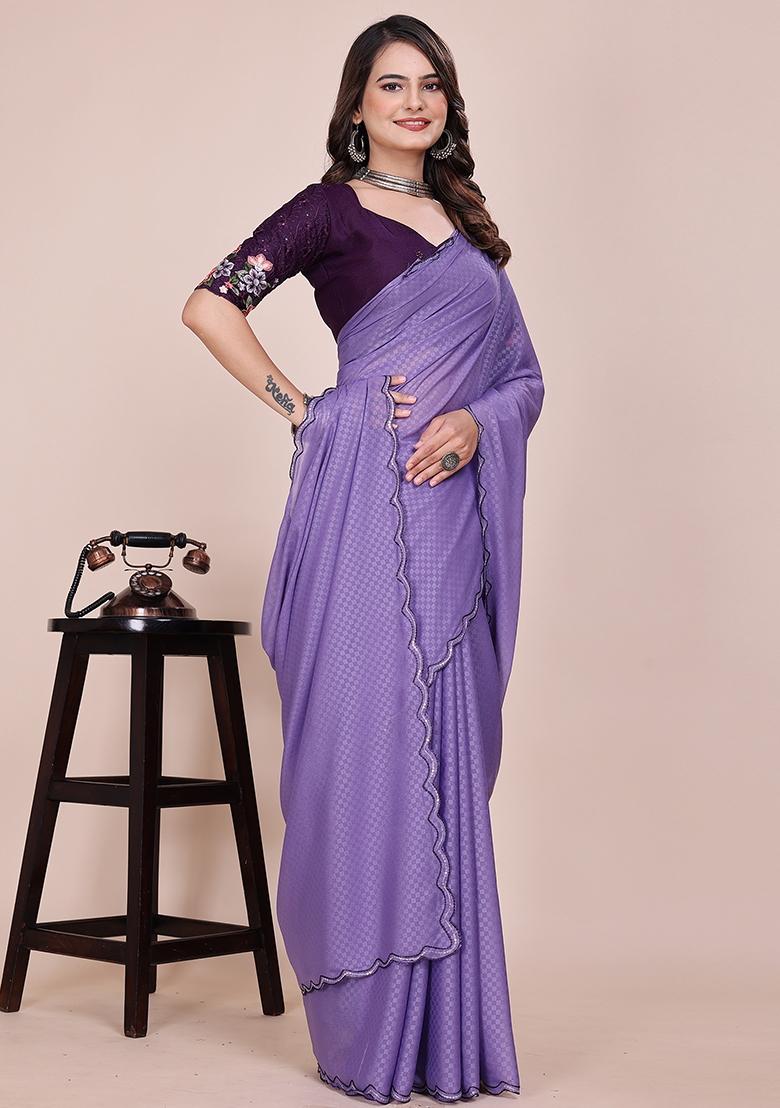 Purple Embroidered Georgette Saree Set