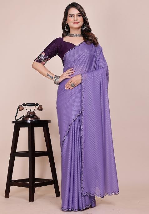 Purple Embroidered Georgette Saree Set