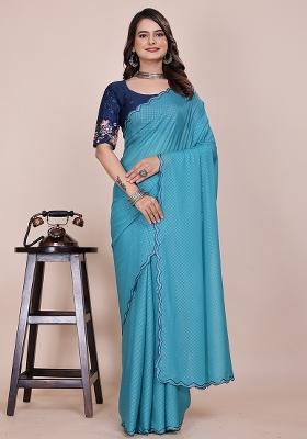 Dusty Sky Embroidered Georgette Saree Set