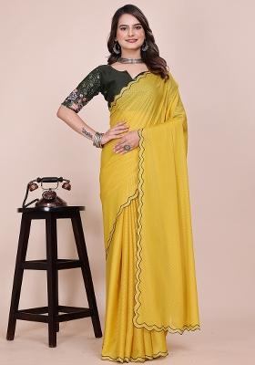 Dusty Yellow Embroidered Georgette Saree Set