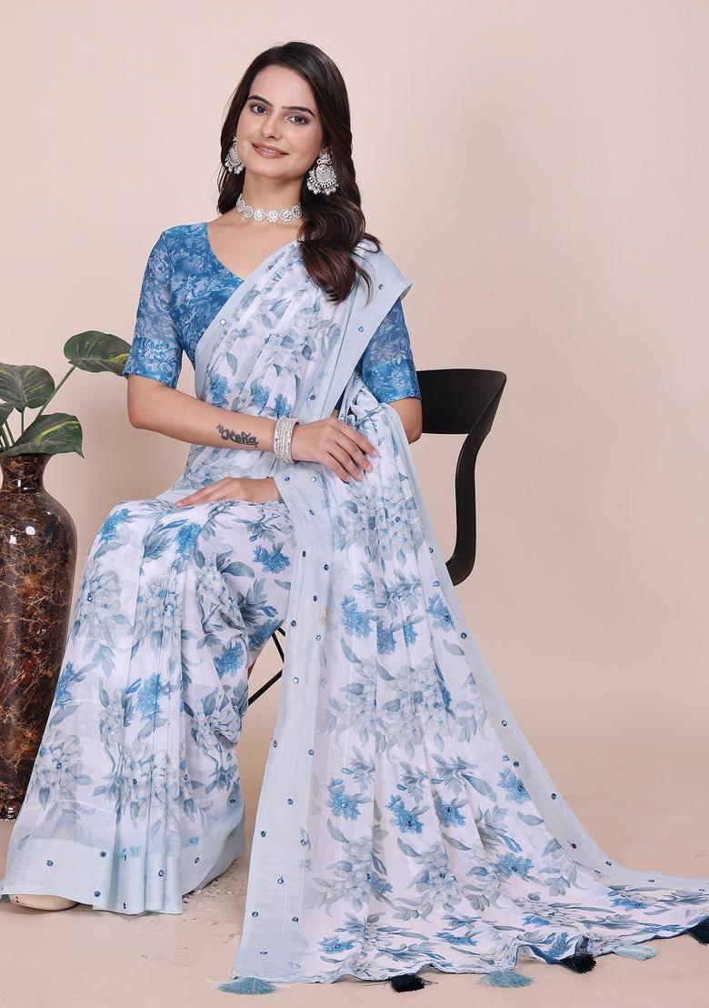 Blue Embroidered Georgette Saree Set