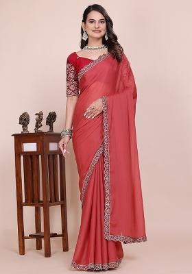 Dusty Gajri Embroidered Georgette Saree Set