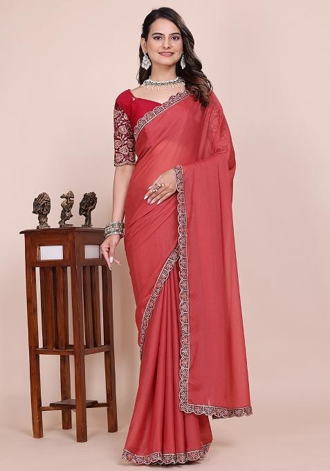 Dusty Gajri Embroidered Georgette Saree Set