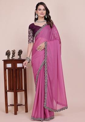 Dusty Pink Embroidered Georgette Saree Set