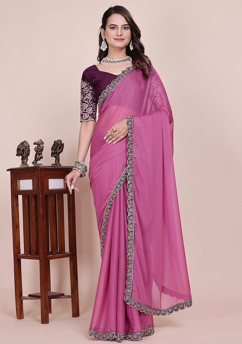 Dusty Pink Embroidered Georgette Saree Set