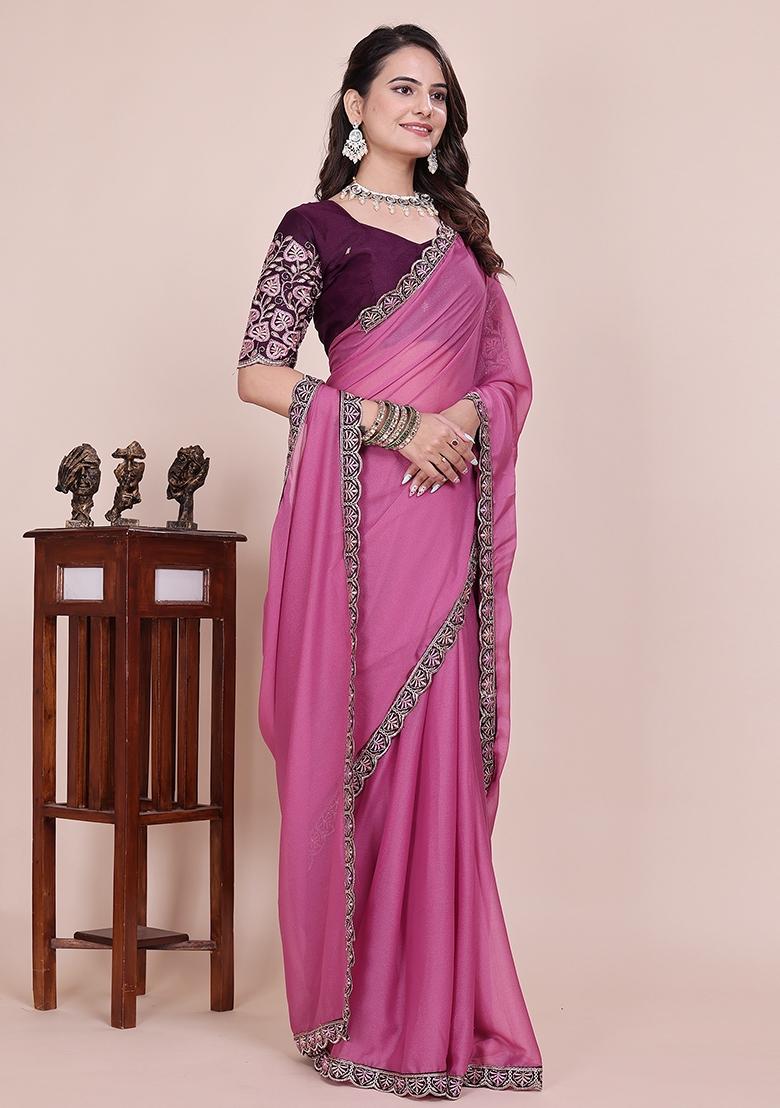 Dusty Pink Embroidered Georgette Saree Set