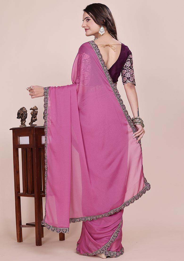 Dusty Pink Embroidered Georgette Saree Set