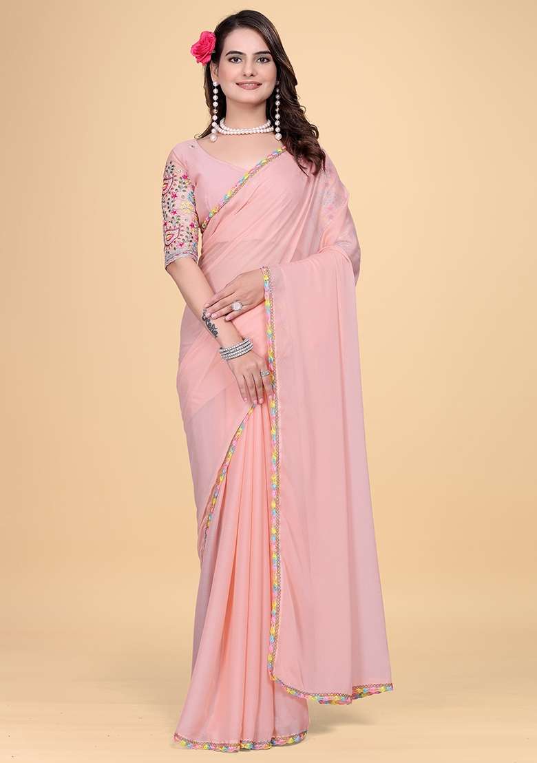 Fanta Embroidered Georgette Saree Set - Indya