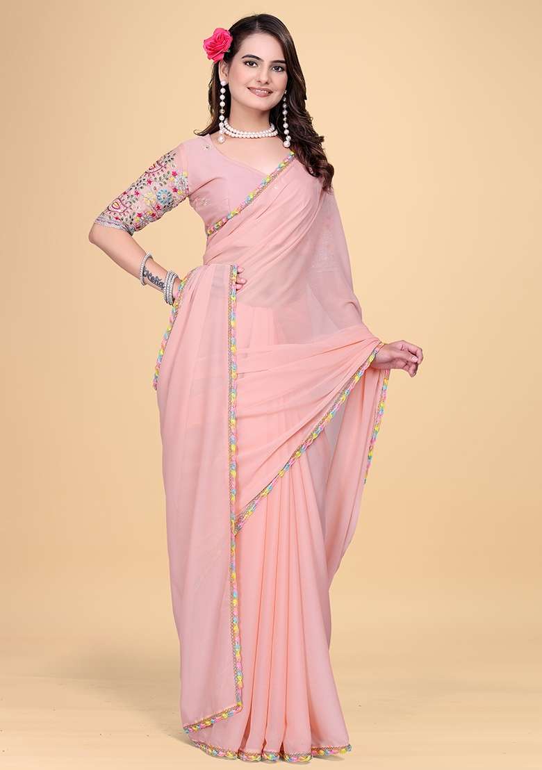 Fanta Embroidered Georgette Saree Set - Indya