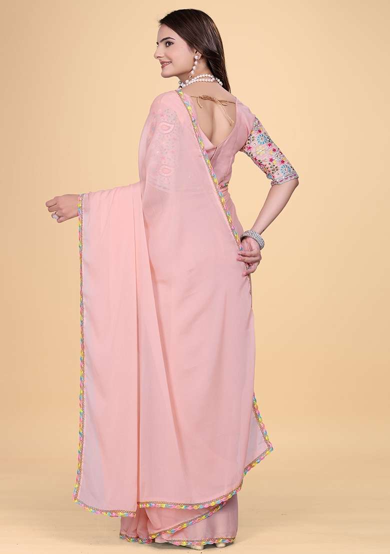 Fanta Embroidered Georgette Saree Set - Indya