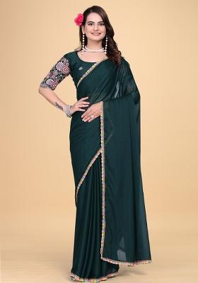 Bottle Green Embroidered Georgette Saree Set