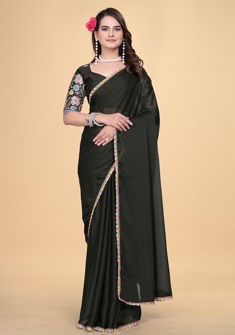 Green Embroidered Georgette Saree Set
