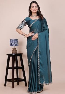 Dusty Morpeach Embroidered Chiffon Saree Set