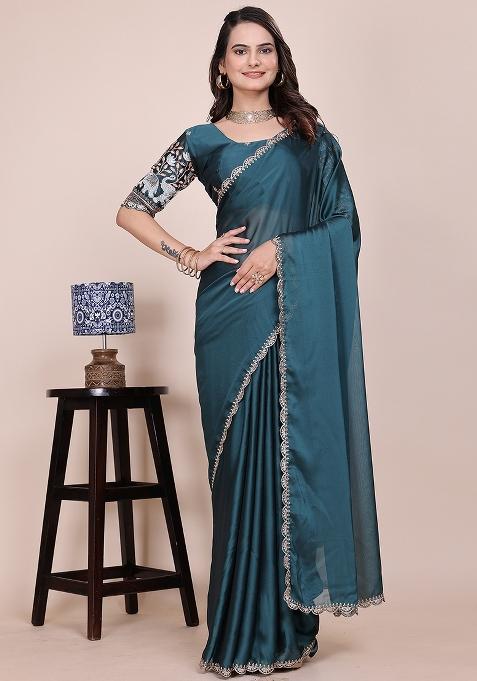 Dusty Morpeach Embroidered Chiffon Saree Set