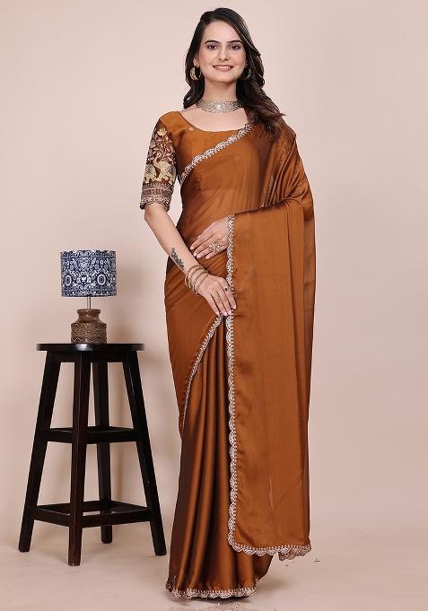 Mustard Embroidered Chiffon Saree Set