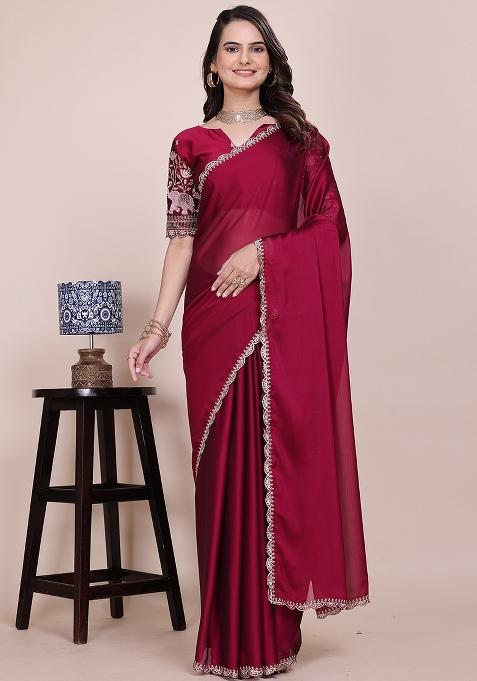Cherry Embroidered Chiffon Saree Set