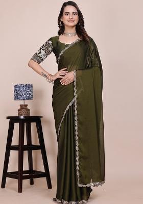 Green Embroidered Chiffon Saree Set