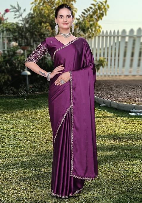 Jamli Embroidered Satin Saree Set