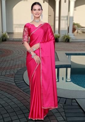 Rani Embroidered Satin Saree Set