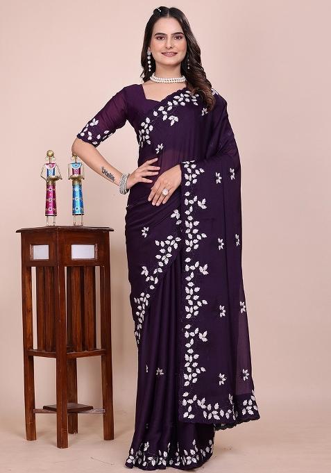 Dark Jamli Embroidered Georgette Saree Set