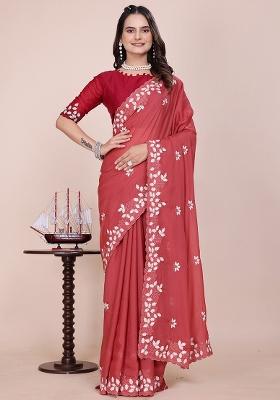 Dusty Gajri Embroidered Georgette Saree Set