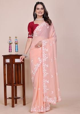 Light Orange Embroidered Georgette Saree Set