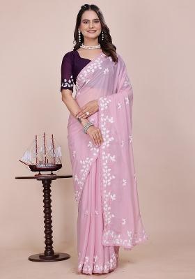 Light Pink Embroidered Georgette Saree Set
