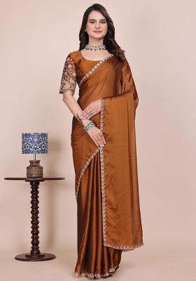 Mustard Embroidered Chiffon Saree Set