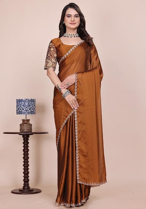 Mustard Embroidered Chiffon Saree Set