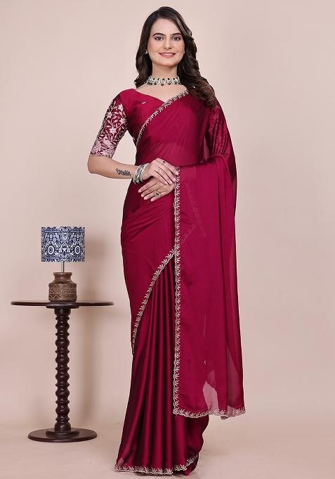 Cherry Embroidered Chiffon Saree Set
