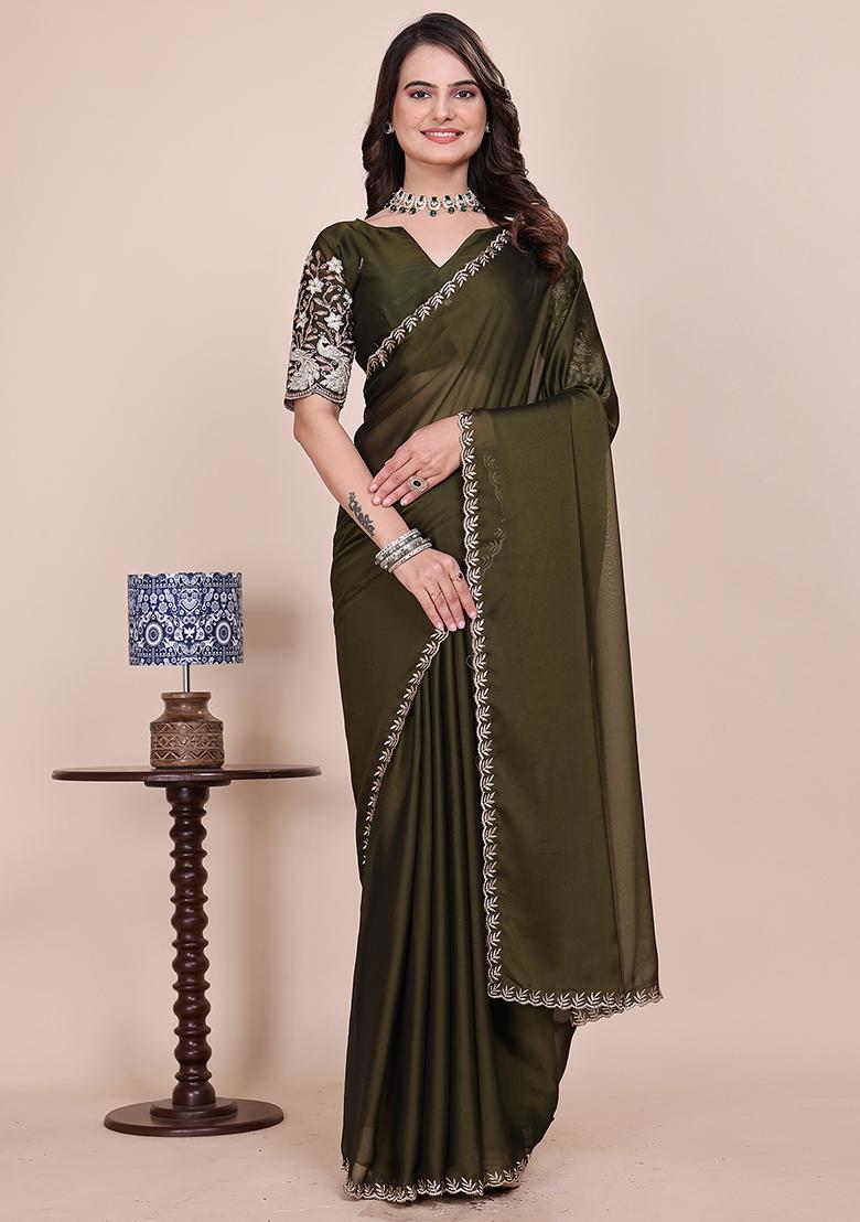 Green Embroidered Chiffon Saree Set