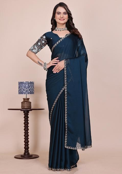 Morpeach Embroidered Chiffon Saree Set