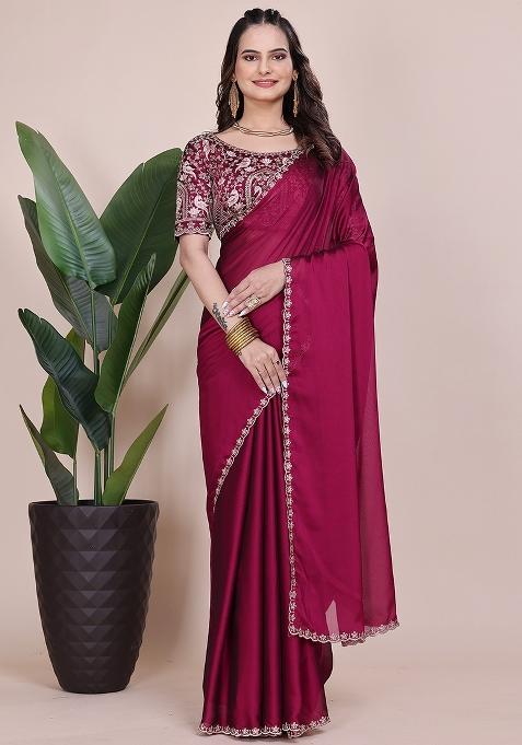 Cherry Embroidered Chiffon Saree Set
