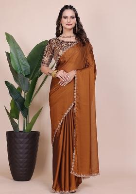 Mustard Embroidered Chiffon Saree Set