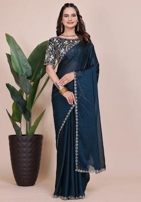 Morpeach Embroidered Chiffon Saree Set