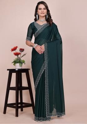 Bottle Green Embroidered Georgette Saree Set