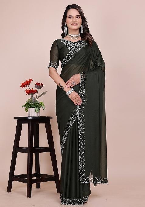 Green Embroidered Georgette Saree Set
