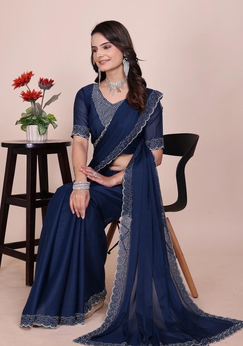 Morpeach Embroidered Georgette Saree Set - Indya