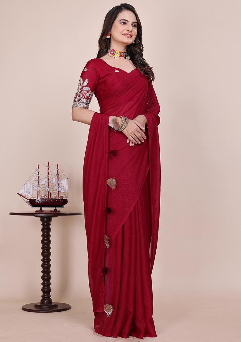 Cherry Embroidered Georgette Saree Set - Indya