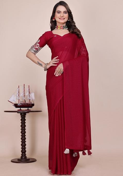 Cherry Embroidered Georgette Saree Set