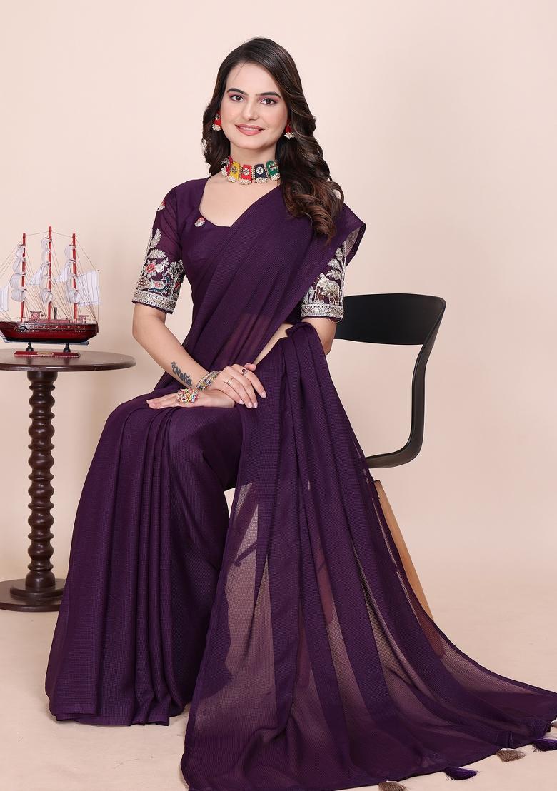 Jamli Embroidered Georgette Saree Set - Indya