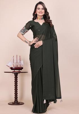 Green Embroidered Georgette Saree Set