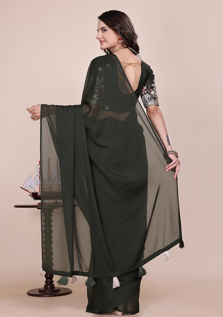 Green Embroidered Georgette Saree Set
