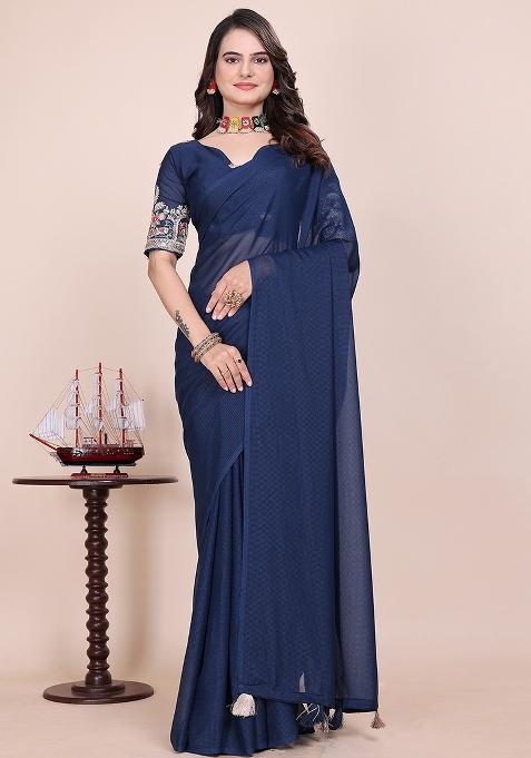 Morpeach Embroidered Georgette Saree Set