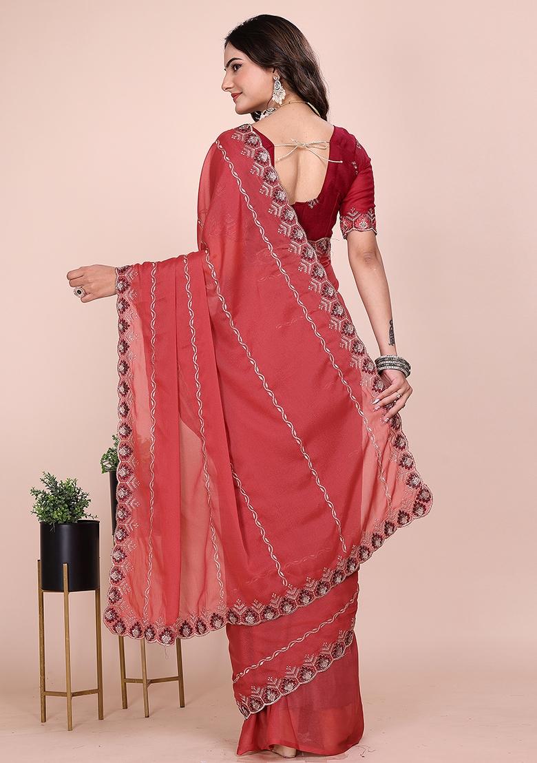 Gajri Embroidered Georgette Saree Set