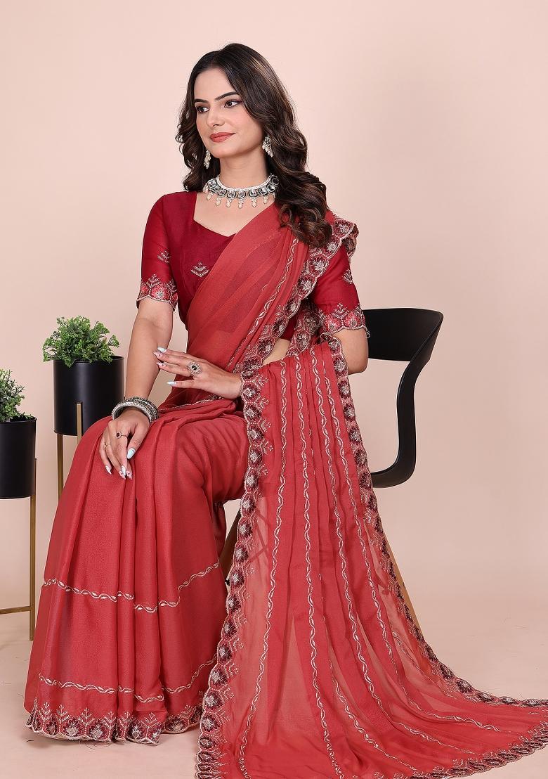 Gajri Embroidered Georgette Saree Set