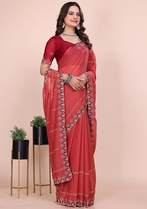 Gajri Embroidered Georgette Saree Set
