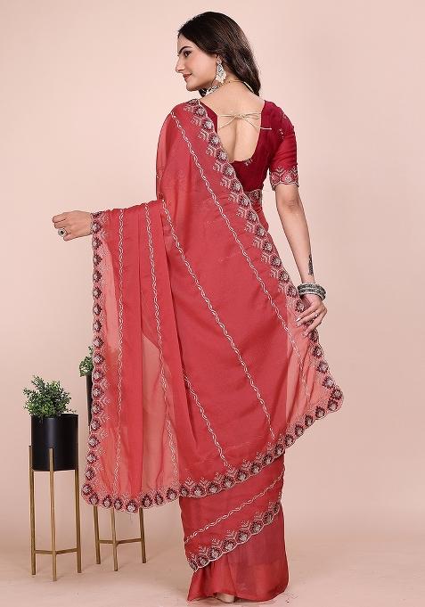 Gajri Embroidered Georgette Saree Set